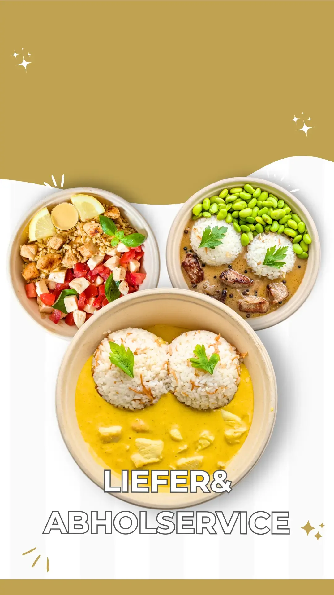 Mehrere Gerichte von Crazy Rice aus dem Menü für den Lieferservice Leipzig