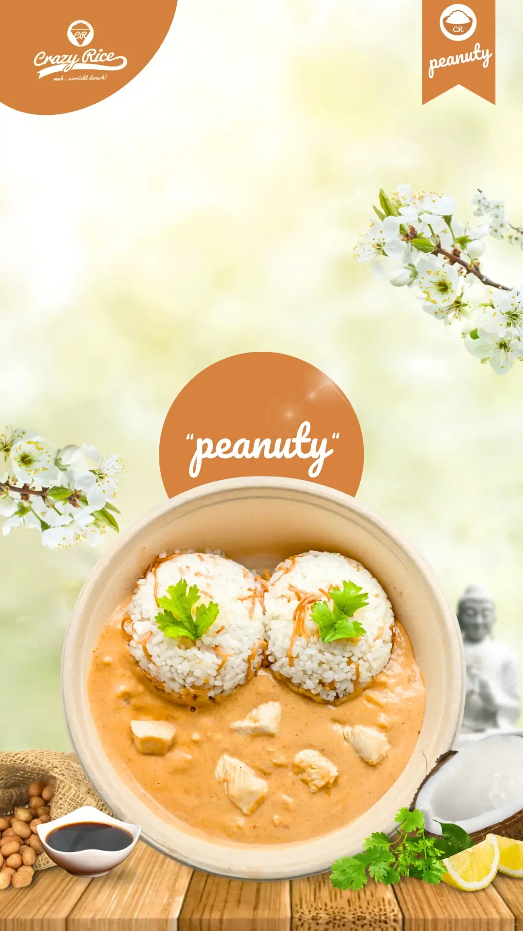 Peanuty Reisgericht aus dem Crazy Rice Menü, schön dargestellt